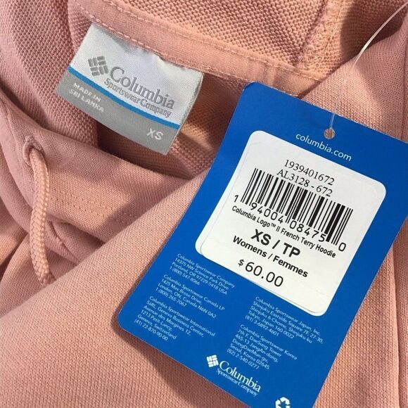 New Columbia Logo II French Terry Hoodie Pullover Faux Pink Women's XS - Picture 3 of 7